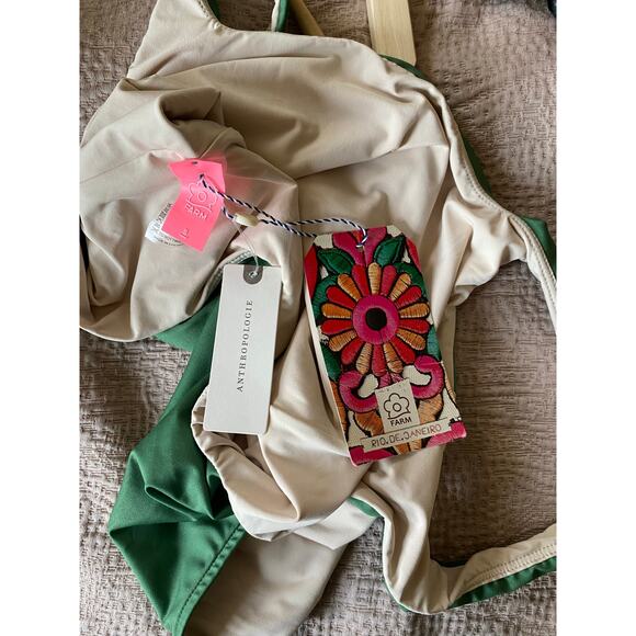 FARM RIO NWT Anthropologie High Leg Green One Piece Swimsuit Size Small - Picture 6 of 10